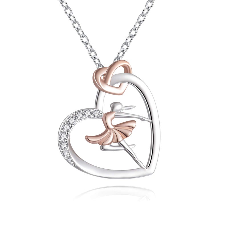 ACJNA 925 Sterling Silver Heart Ballet Dance Lovers Dancer Necklace Ballerina Silhouette Jewelry Gift for Women - Image 1